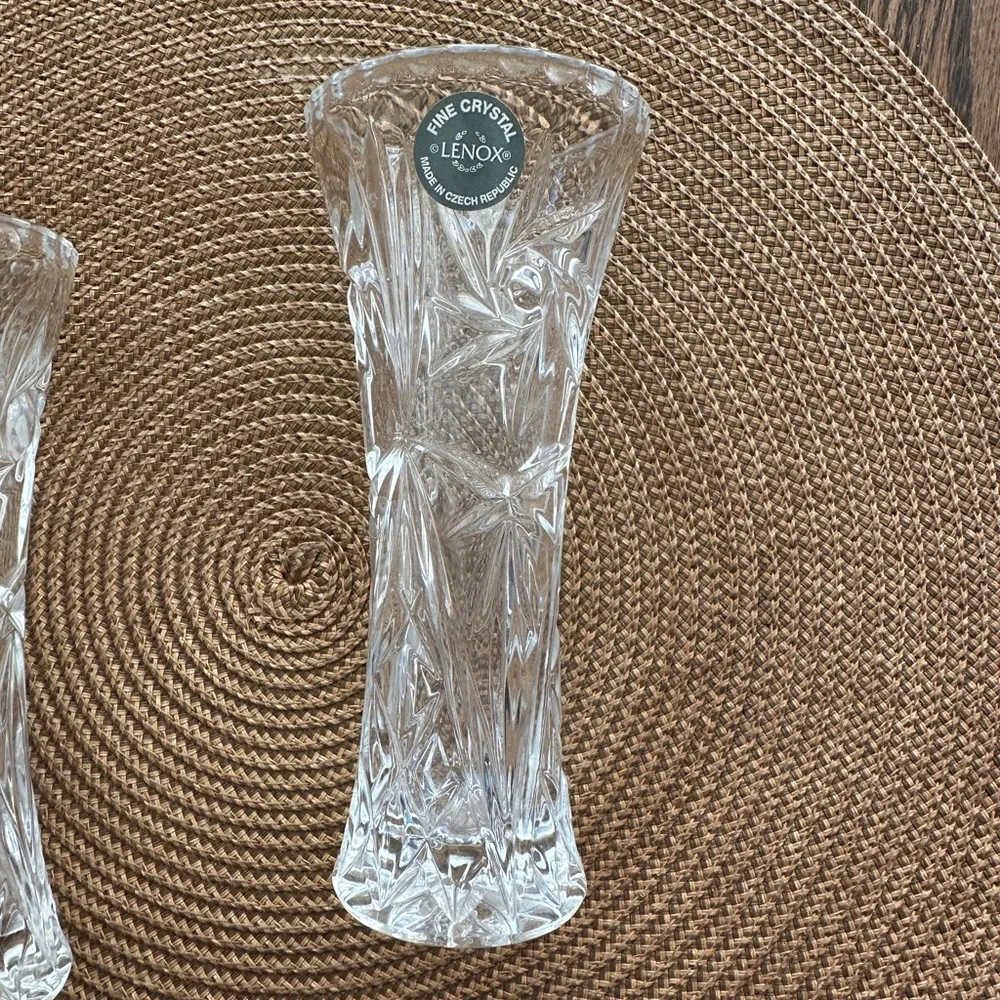 Lenox Cut Lead Crystal Star Pattern Bud Flower Vase 6” Tall Czech Vintage Gift